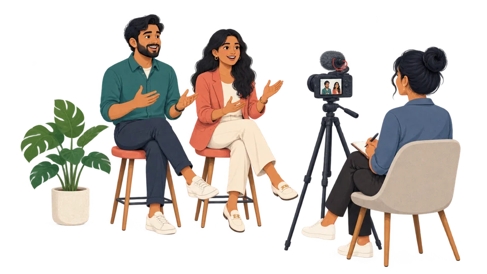A team interview being recorded for a company introduction